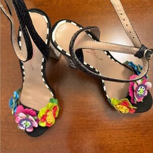 Betsey Johnson Black Heels with Colorful Floral Accents